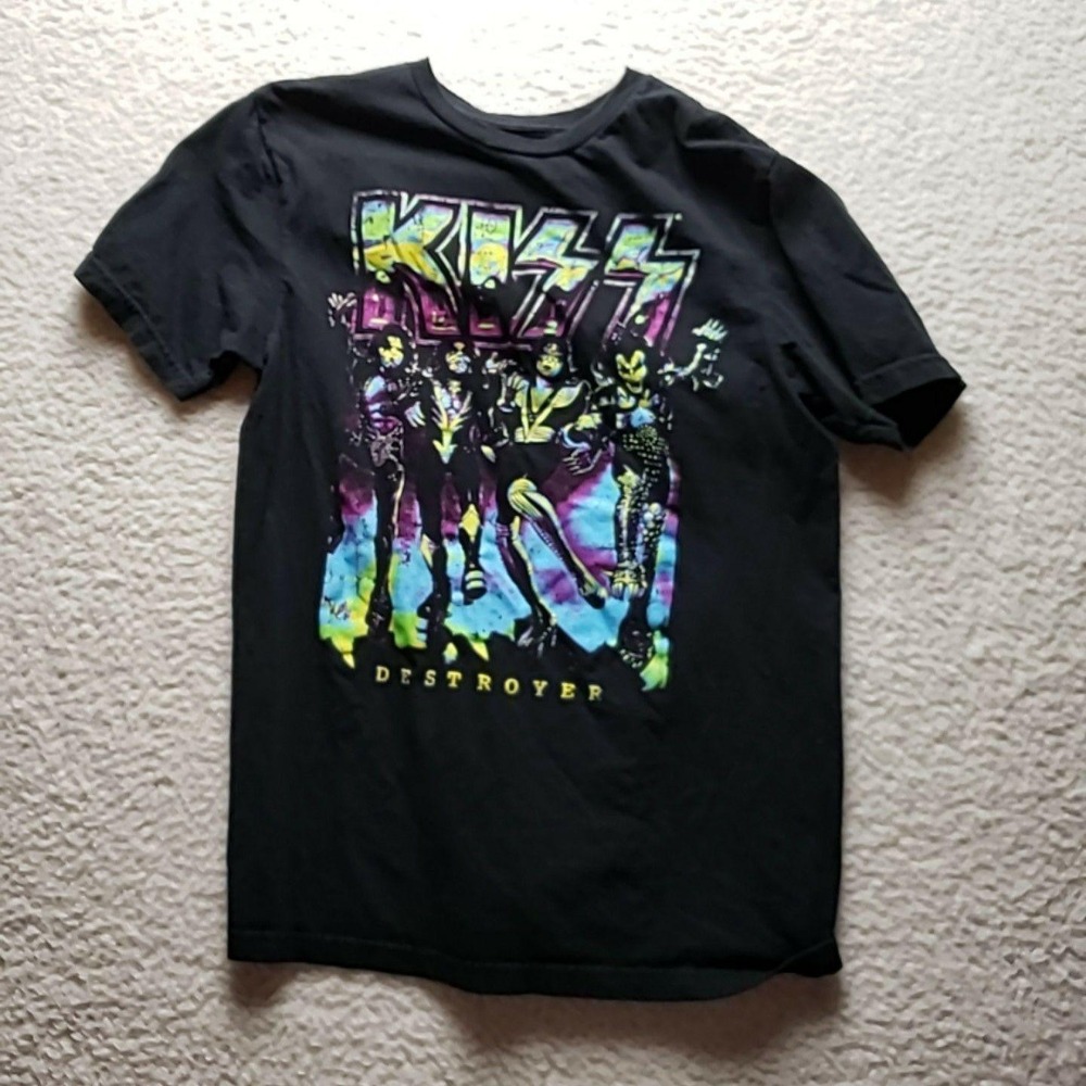 KISS Shirt Mens Small Black Destroyer Band‎ Graphic Tagless Tee Rock Music